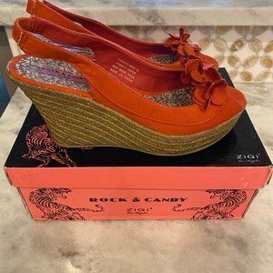 Rock & Candy Orange Wedge Sandals Size 7.5